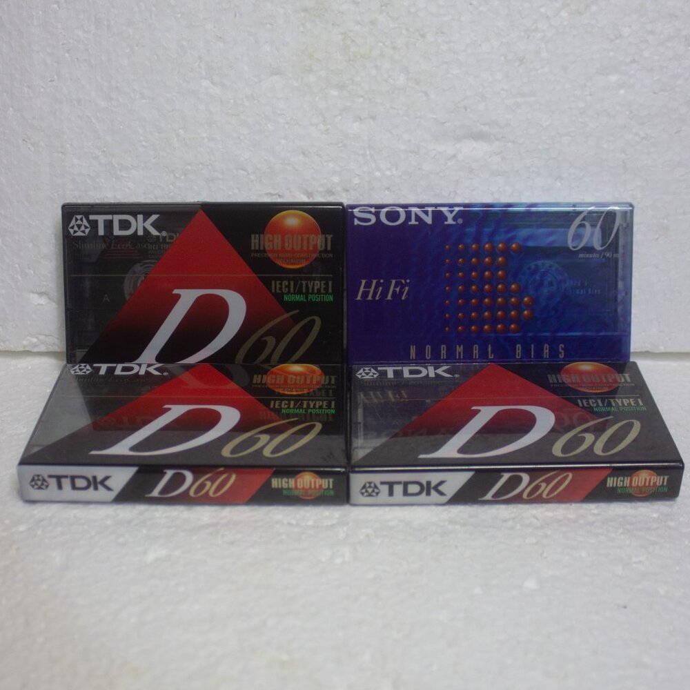 Four 60 Minute Cassette Recording Tapes New in Package 3 TDK 1 Sony